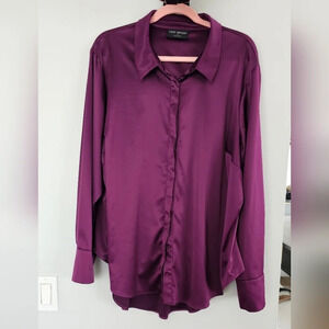Lane Bryant Silky Plum V Neck Button Down Blouse, Size 24